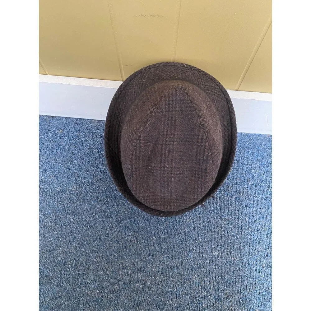 Blue Crown L/XL Men wool polyester blend fedora hat men brown black plaid
